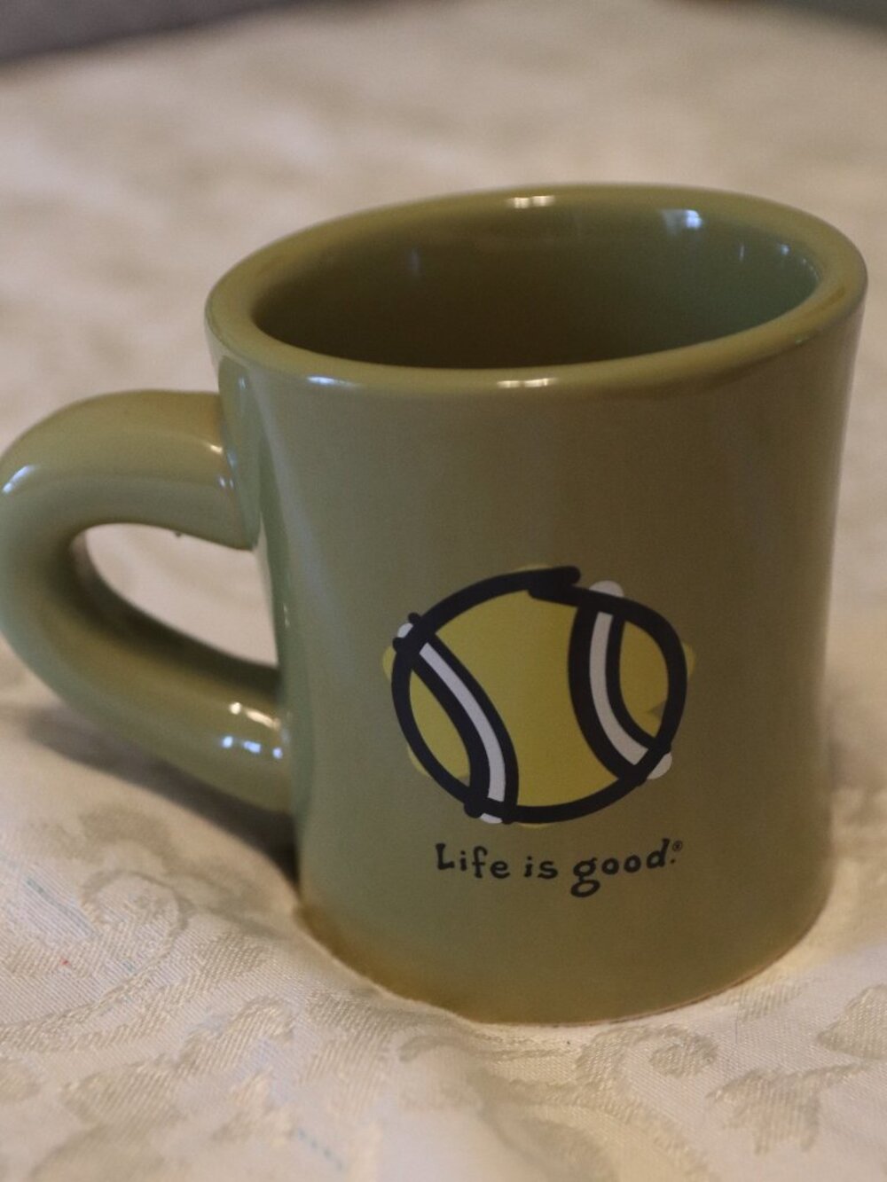 Life Is Good Good Home Green Diner Style Ceramic Coffee Mug Tennis Motovational